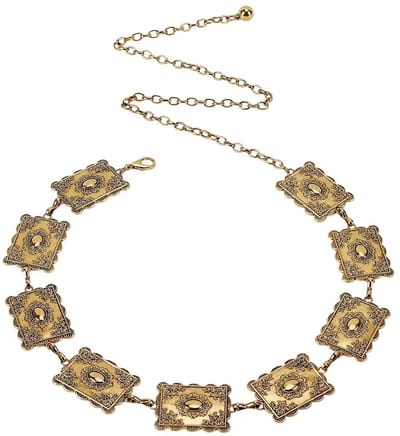 Dailygoods- Riem 23,6 cm - Metalen Riem - Antieke Gouden Schakelketting - Dames Accessoire - Tibetaanse Stijl - Jeans/Jurk Accessoire - Ceintuur