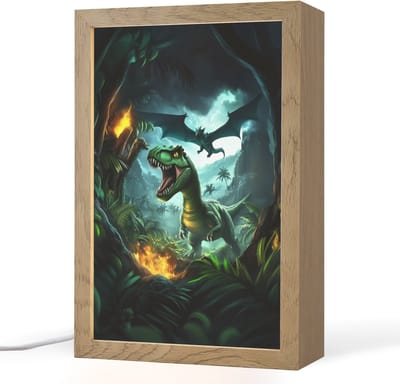 Nachtlampje 20x30 cm - Kinder lampje - Dinosaurus - Draak - Jungle - Groen - Tafellamp kinderkamer - Slaapkamer lamp - Bedlamp kinderen - Kinderlampje stopcontact - Wandlamp babykamer - Nachtlampjes