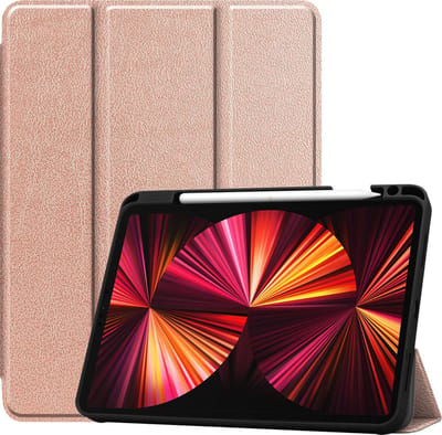 Hoesje Geschikt voor Apple iPad Pro (2021) - 11 inch - 3e generatie - Dun & Stevig - Trifold Bookcase - Hard Cover Case - Met Uitsparing Geschikt voor Apple Pencil - Hardcover Book - Tablet Hoes - Rosé goud