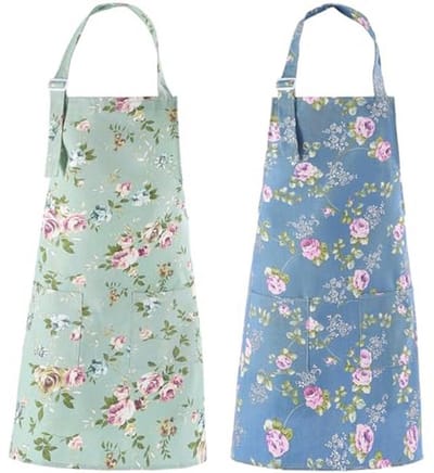 Katoenen Keukenschort voor Dames - 2 Stuks met Bloemenpatroon en Pocket - Perfect voor Koken en Bakken