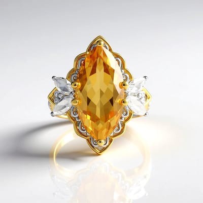 Cavill - Zilveren Ring met 7,63 ct Citrien Marquise en 1,26 ct Zirkonen - 925 Sterling Zilver Palladium - Vintage Elegante Statement Ring