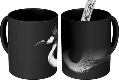 Magische Mok - Foto op Warmte Mokken - Koffiemok - Kraanvogel - Zwart - Wit - Vogel - Dieren - Magic Mok - Beker - 350 ML - Theemok