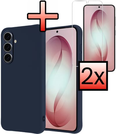 Hoesje - Met 2x Screenprotector - Geschikt voor Samsung Galaxy S26 - Sterk & Shockproof - Back Cover - Siliconen Case - Telefoon Hoes - Donkerblauw