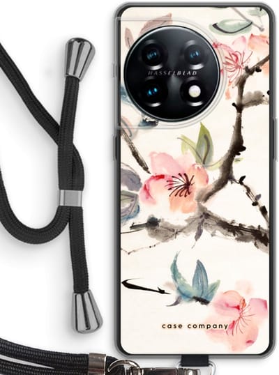 Case Company® - Hoesje met koord geschikt voor OnePlus 11 hoesje met Koord - Japanse bloemen - Telefoonhoesje met Zwart Koord - Bescherming aan alle Kanten en Over de Schermrand