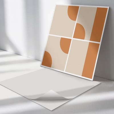 Wallfluent Vinyl Tegels - Abstracte Geometrische Vormen Wand PVC Tegels - 30 cm x 30 cm - Oranje Vinyl Tegels - Set van 9 - Vierkant PVC Tegels - Abstractie Plaktegels - Vinyl Tegels Zelfklevend - Plaktegels Keuken en Badkamer