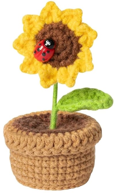 Dailygoody - Handgemaakte Zonnebloem Pot Beeldje - Gehaakte Miniatuur Zonnebloem - Uniek Decorstuk - 4.3x2.2x2.2inch - Emotionele Ondersteuning - Perf...