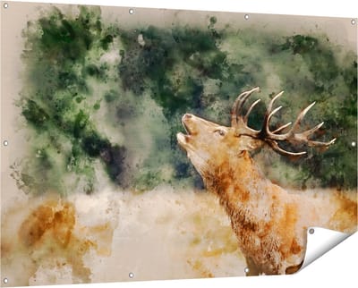 Gards Tuinposter Hert Aquarel - Abstract - 150x100 cm - Tuindoek - Tuindecoratie - Wanddecoratie buiten - Tuinschilderij