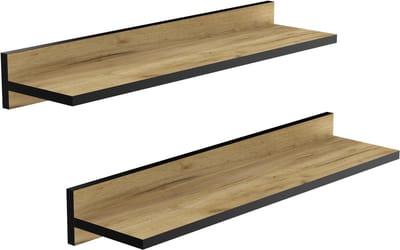 Unyqoos ® Stijlvolle Zweedse Wandplanken met Onzichtbare Bevestiging voor Diverse Kamers, 60 cm, Set van 2, Eiken en Zwart Afwerking