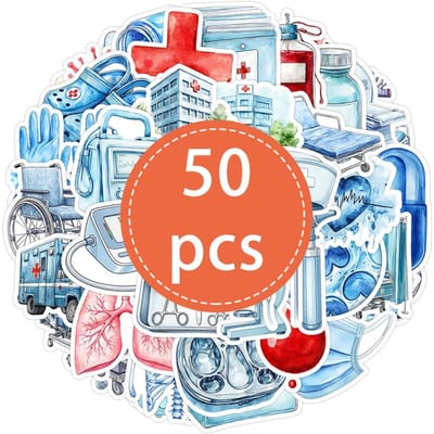 50 STUKS Cartoon Medische Apparatuur Stickers Grappige Leuke Orgaan Sticker Dokter Verpleegster Esthetische Decals Vinyl Waterdichte Sticker red