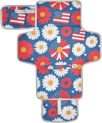 Luier Verschoonkussen - Draagbaar Matje - Baby Verschoonen - Met Ingebouwd Kussen - 62 x 30 cm - Rode Daisy