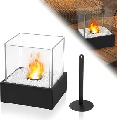 Bioethanol Tafelhaard roestvrij staal met decoratieve stenen veilig en war M tafelhaardvuur voor woonkamer balkon rookvrij en geurloos vuurplaats glazen haard HMTM-4186