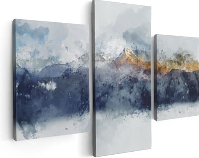 Artaza Canvas Schilderij Drieluik Abstracte Kunst van Bergen - 90x60 cm - Wanddecoratie Woonkamer - Schilderijen - Muurdecoratie