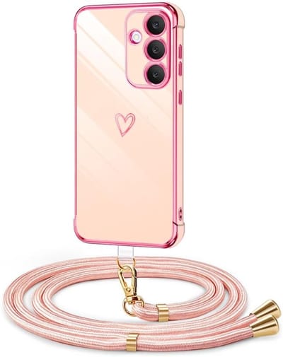 Draagbare siliconen beschermhoes met trekkoord en verstelbare lanyard voor smartphone in roze kleur