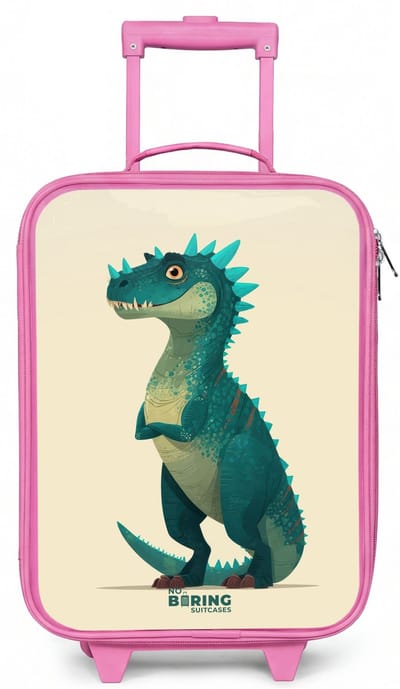 NoBoringSuitcases.com® - Kinderkoffer roze - Kindertrolley meisje - Spiky dino met vriendelijke blik - Koffer kind lichtgewicht - Reiskoffer trolley voor kinderen - Koffertje met lichtgevende wieltjes - Rolkoffer