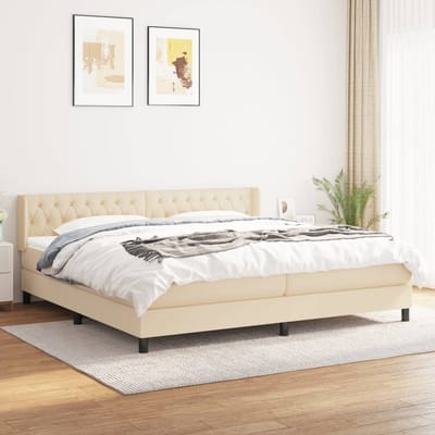 vidaXL - Boxspring - met - matras - stof - crèmekleurig - 200x200 - cm
