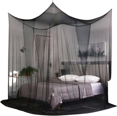 Klamboe voor Bed – Bedhemel Paleis 4 Deuren, Koning/Koningin, Dubbel Bed, Vierkant, Insectennet, Zwart - 190x210x240 cm