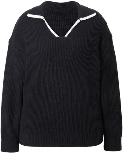 Studio Untold - Dames - Trui oversized structuurbreisel polokraag - Zwart - Maat 42+
