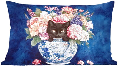 Sierkussens - Kussentjes Woonkamer - 60x40 cm - Kat - Felgekleurde bloemen - Vaas