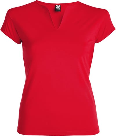 Rood Dames afgeronde V-hals getailleerd t-shirt model Belice maat S