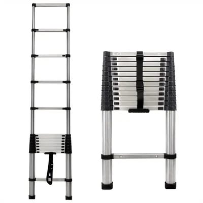 Telescoopladder van Roestvrij Staal – 2.6 Meter Inklapbare Ladder met Antislip Voeten & Veiligheidsslot – Compacte en Stevige Uitschuifbare Trap voor Huis & Kluswerk