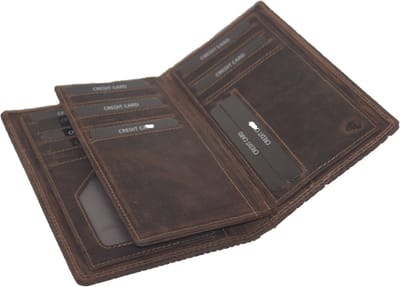 Oi Hunter bruine leren portefeuille met rits vakje / smalle portefeuille voor veel pasjes / heren portemonnee lang en smal model / lederen beurs zeer uitgebreid / Anti skim / bruin leer / 511H