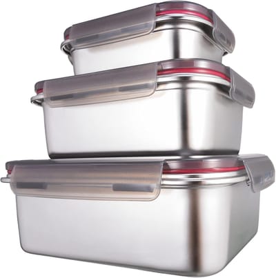 Famanu – Vershouddozen van roestvrij staal met luchtdicht deksel - set van 3 - meal prep - voorraaddoos - voedselcontainer voor de keuken