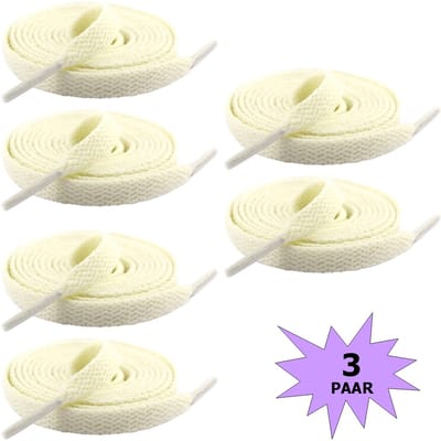 Fako Fashion - Schoenveters - Veters - Plat - 8mm - 120cm - 3 Paar - 6 Stuks - Crème