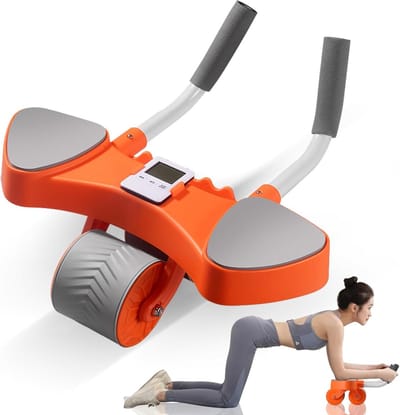 Buikspiertrainer Wiel - Core Trainer - Effectieve Workout - Automatische Terugvering - 41 x 35 x 26 cm - Oranje Grijs