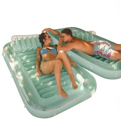 Opblaasbaar Zonnedek Luchtbed met Bekerhouders en Afneembare Hoofdsteun - 178 x 114 cm - Muntgroen