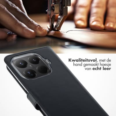 Selencia Hoesje - Geschikt voor Xiaomi 15T Pro - Echt Lederen Bookcase - Zwart