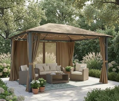Tuinpaviljoen 3x4m - Houtoptiek - Stalen Dak - Hardtop - Grijs