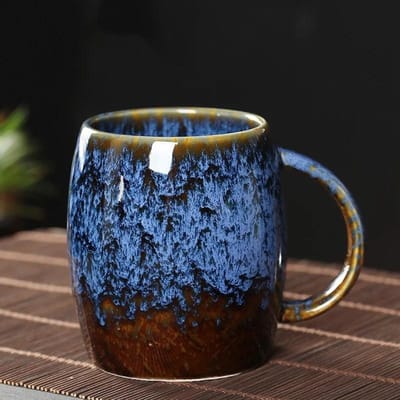 Tasse rétro en céramique émaillée de 400 ml, grande capacité, créative, avec poignée, pour café et lait 400ML blue