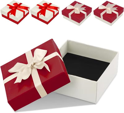 Set van 4 Decoratieve Sieraden Dozen met Strik, Kartonnen Geschenkdozen voor Oorbellen en Ringen, Beige Vierkante Opbergdozen voor Sieraden