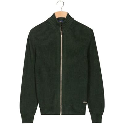 Baileys Vest Uni Color Cotton Fullzip Allover Structure Knit Donker Groen / male