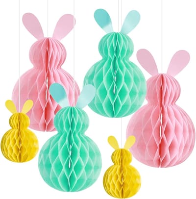 6 Stuks Paashaas Decoraties - Hangende Papieren Honeycomb Ballen voor Lente en Pasen, Perfect voor Feestjes en Thuisdecoratie