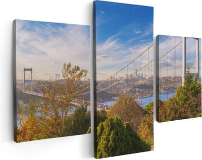 Artaza Canvas Schilderij Drieluik Bosphorus Brug In Instanbul - 90x60 - Foto Op Canvas - Canvas Print