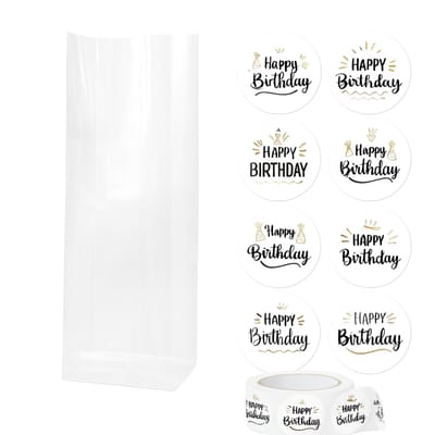 25x Uitdeelzakjes met Happy birthday Goud | Blokbodem | 60 x 50 x 200 mm | Traktatiezakjes | Kinderfeestje | Cellofaanzakjes | Cadeauzakjes | Snoepzakjes | Uitdeelzakjes kinderen | Cadeauzakjes Kinderen | Verpakkingszakjes Uitdeelcadeaus |