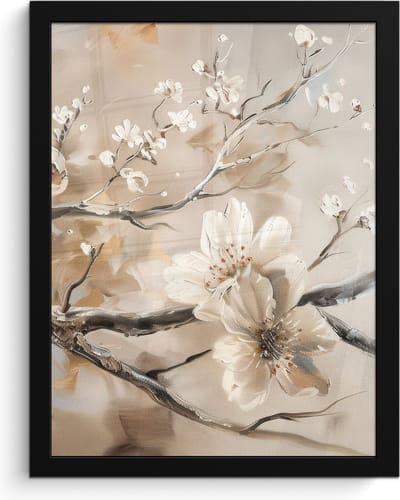 Poster in lijst - Fotolijst 30x40 cm - Posters - Bloemen - Natuur - Wit - Bloesem - Abstract - Posterlijst zwart - Decoratie - Wanddecoratie woonkamer - Muurdecoratie slaapkamer