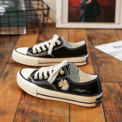 Espadrilles basses à petites marguerites pour étudiantes, rétro, polyvalentes, chaussures pour femmes, mêmes chaussures de conseil, Chaozi 40 noir