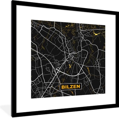 Fotolijst incl. Poster - Stadskaart - Bilzen - Plattegrond - Goud - Kaart - 40x40 cm - Posterlijst