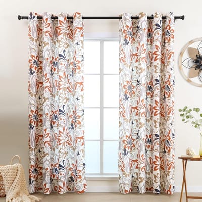 Gordijn ondoorzichtig, dun, ondoorzichtig, dun, voor woonkamer en slaapkamer, kleurverloop, gordijnen met botanische patronen, set van 2 lichtdoorlatend raamgordijn (LZE2229E-OR225)