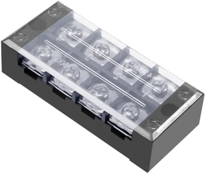 4-positie dubbele railklemstrip 600V 45A met deksel - Zwart, ideaal voor elektrische installaties en beveiliging
