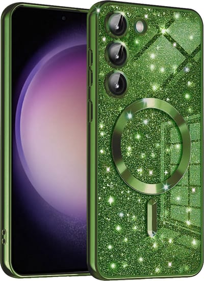 Hoesje geschikt voor Samsung Galaxy S23 Plus - Techsuit Luxury Glitter Back Cover - Geschikt voor MagSafe - Donkergroen