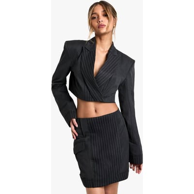 boohoo Dames Tailored Pinstripe Detail Cropped Blazer | Charcoal | Maat: Small