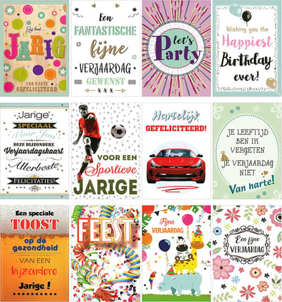 MGPcards - 12x dubbele wenskaart met gekleurde envelop - Gefeliciteerd - Verjaardag