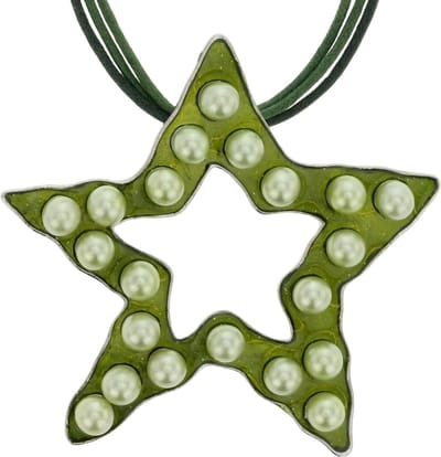 Behave - Ketting groen met ster hanger en parels - Modeaccessoire voor speelse outfits - Lengte 40,5 cm (+verlengketting 5 cm)