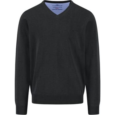 Fynch-Hatton Trui Uni Color Superfine Cotton V-Neck Zwart / male