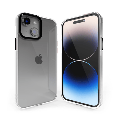 Coverzs telefoonhoesje geschikt voor Apple iPhone 13 hard case met metalen camera bumper - doorzichtige hard cover met opstaande randen rondom camera - camera bescherming - zwart