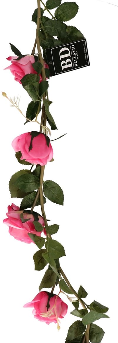 Bellatio Design Kunstbloem slinger rozen - 145 cm - roze - bruiloft versiering - guirlande - decoratie
