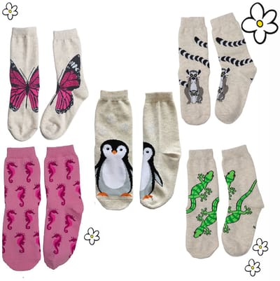 Nature Planet Beestenboel kindersokken, set van 5, mooie kwaliteit (100% Oeko-tex gecertificeerd), maat 29-34